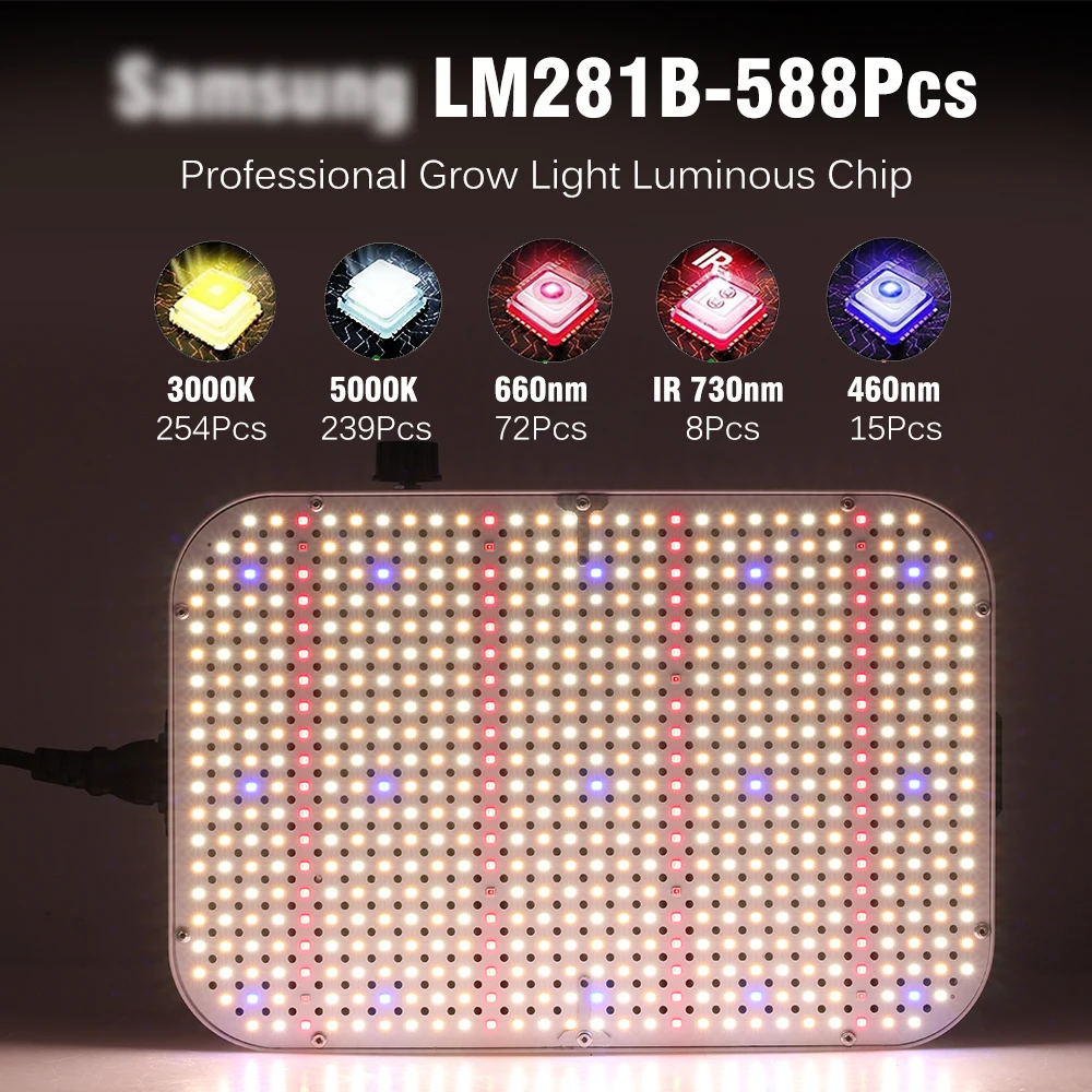 LED Grow Light 100W LM281B Full Spectrum Growing Lamp with Built-in Fan for Greenhouse Plant Hydroponic Growth Lighting Veg 2 LED Grow Light 100W LM281B Full Spectrum Growing Lamp with Built-in Fan for Greenhouse Plant Hydroponic Growth Lighting Veg - Image 2