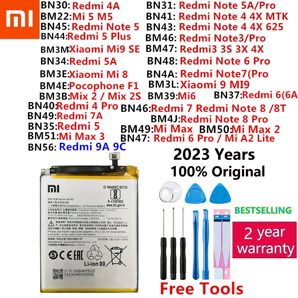 

Оригинальный аккумулятор Xiaomi Mi Redmi Note Max Mix 2 A2 3 3S 3X 4 4X 4A 5 5A 5S 5X M5 6 6A 7 7A 8 8T 9 Mi9 SE Pro Plus Lite