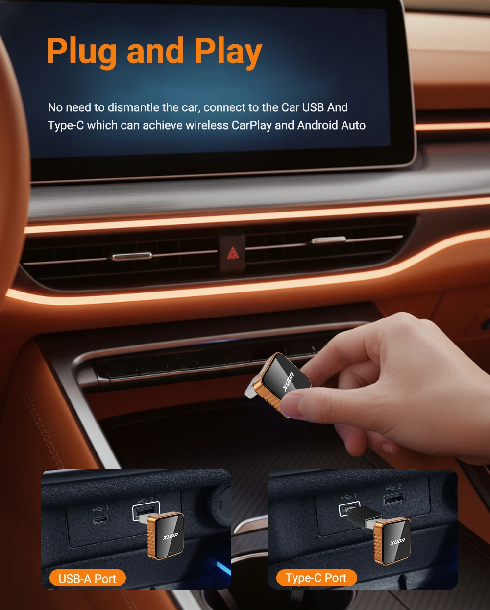 Neuer kabelloser CarPlay Android Auto Adapter USB-Dongle Smart Mini Box Plug-and-Play Universal für VW Toyota Nissan Honda Ford Benz – Detail 3