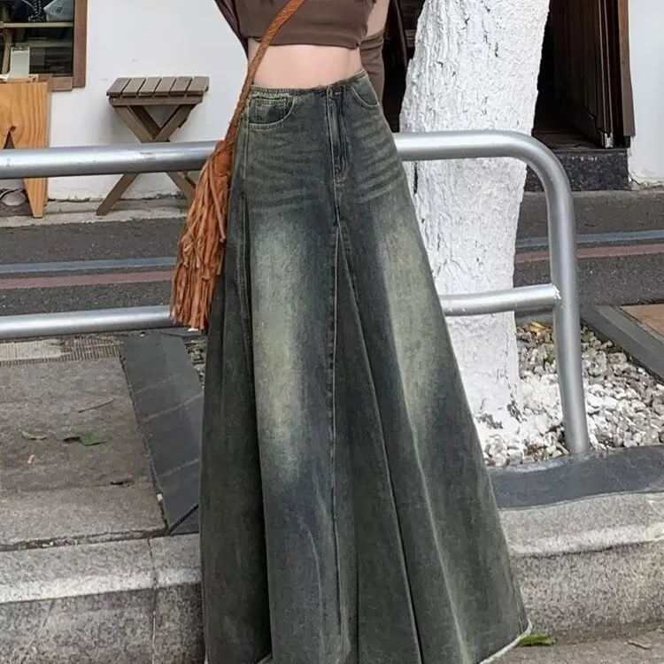 Women Denim Skirts Solid Skirt A Line Button Pocket Ankle Length Zipper Fly Empire Waist None Strech Casual Loose 2026 Autumn