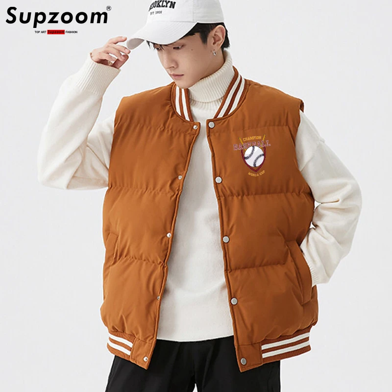 

Supzoom 2023 Top Fashion New Arrival Casual Print Large Size Leather Stand Collar Cotton Autumn And Winter Warm Thickened Vest