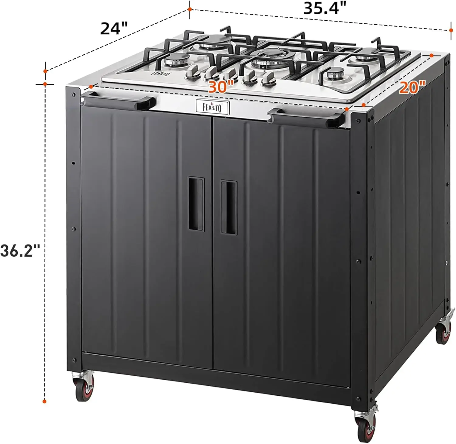 Movable Outdoor Gas Stove Stainless Steel Top with Cabinet, 5 Burners with 36,200 BTUs, Outdoor Propane Grill for Outdoor Cookin 3
