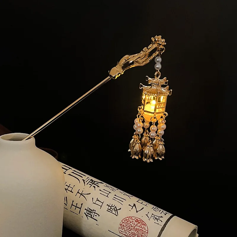 Popular Antique Style Hair Clips, Luminous Lantern Tassel Hair Clips, Retro Style Hair Clips, Girls New Year Fashion Hair Clips
