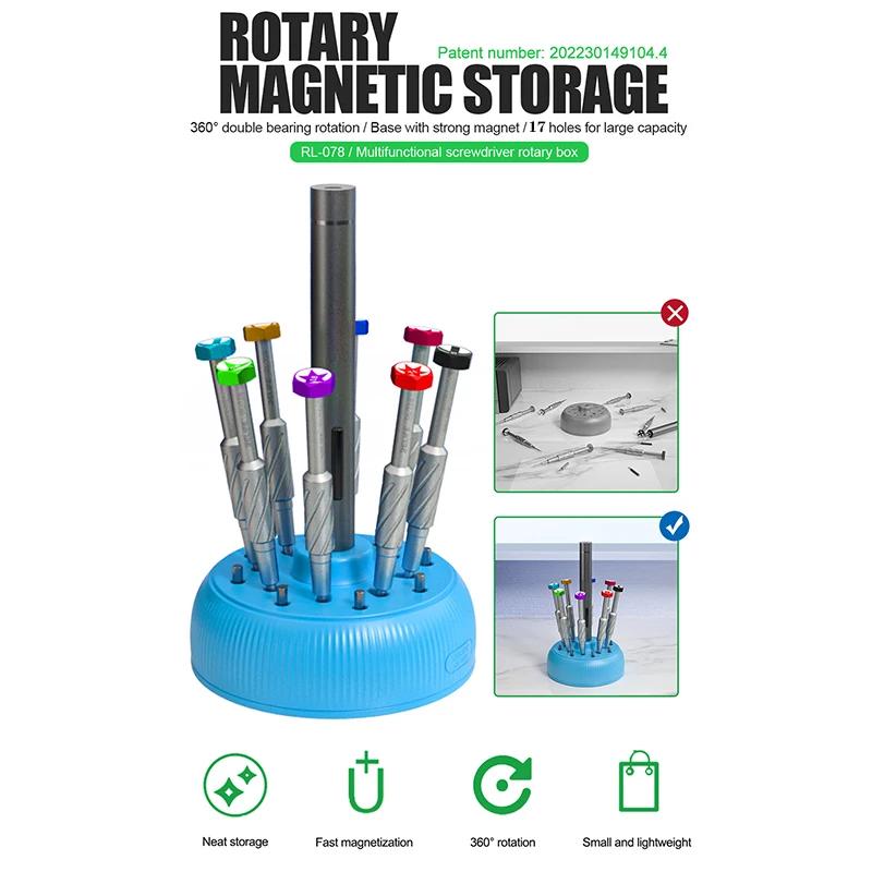 

RELIFE RL-078 Multifunctional 17 Hole Rotary Electric Screwdriver Tweezers Storage Box For Cleaning Desktop Phone Repair Gadgets