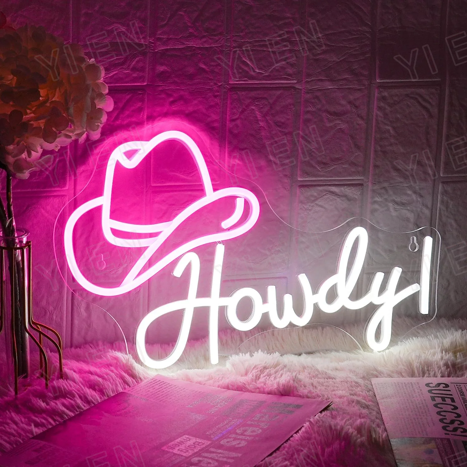Howdy! Cowboy Hat LED Neon Wall Light Decor Sign,Peachy Neon Sign,Cowboy Man Cave Wall DecorChristmas gift
