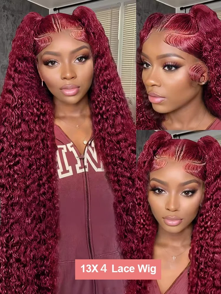 13x4 13x6 Burgundy Deep Wave Frontal Wig Curly Wigs Human Hair Hd Colored 99J Red Lace Front Human Hair Wigs For Black Women