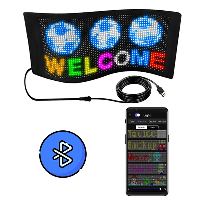 LED Matrix Pixel Panel, Scrolling Bright Advertising LED Signs, Flexible  USB 5V LED Car Sign Bluetooth
