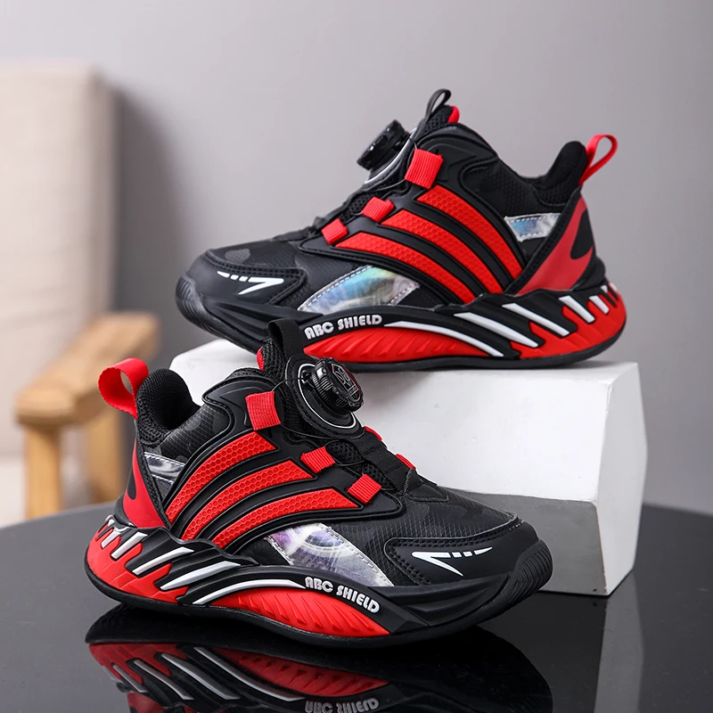 

2023 New Children's Casual Shoes PU Leather Sneakers Swivel Buckle Boys Running Shoes Non-slip Comfortable Kids Basketball Shoes