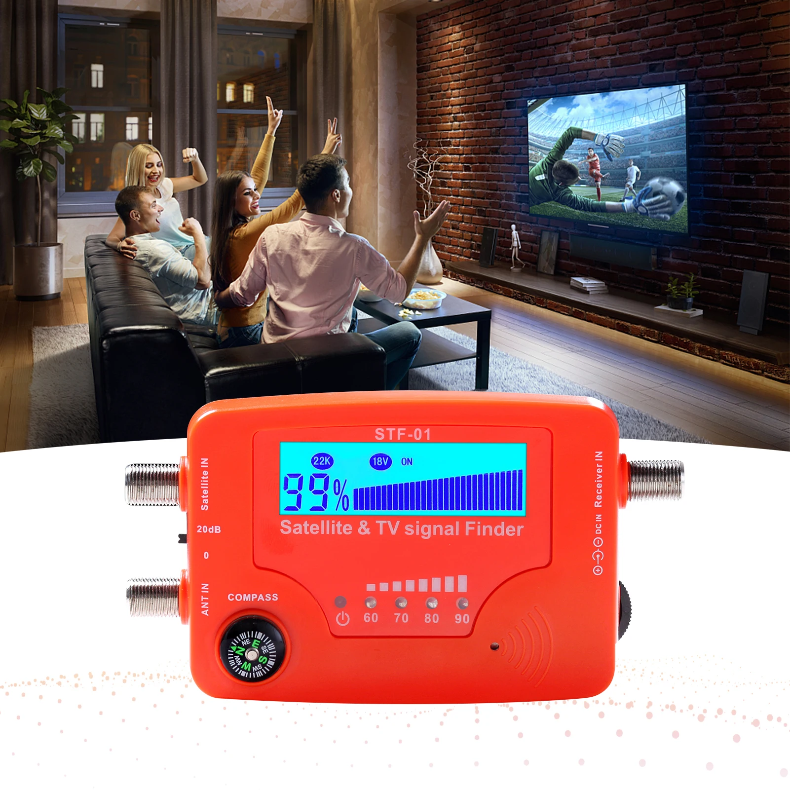 Dual-Function Portable TV and Satellite Signal Strength Meter with Compass and Alarm Buzzer