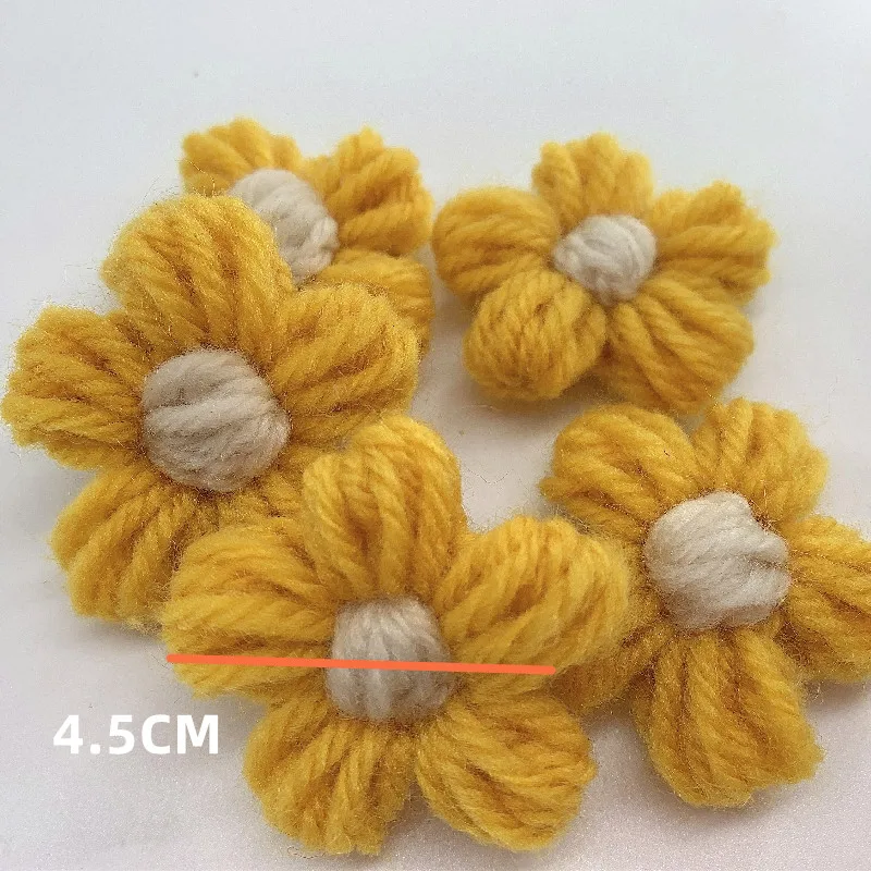 Hand-Woven Flower Wool Crochet Yarn Textile Flower Handmade Weeding Flowers Clothing accessories colorful puff flower 20pcs crochet yarn