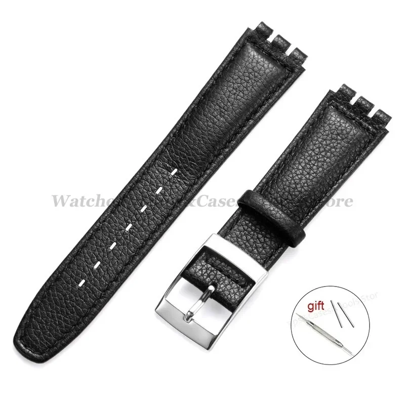 Lychee Leather Watch Band With Metal Buckle - Genuine 17mm Cowhide Strap