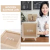 Wooden Piggy Bank Unbreakable Money Saving Box Clear Tip Receiving Coffee Shop Decor 1 Set Portable Bank Storage 4