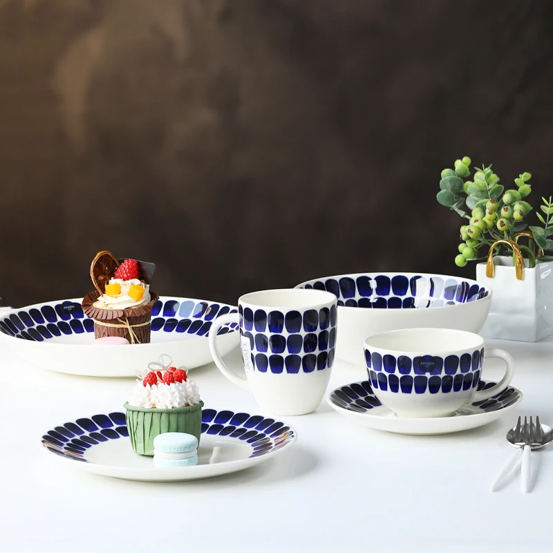 

Blue Nordic Retro Tableware Mug Coffee Cup Dish and Bowl Plate