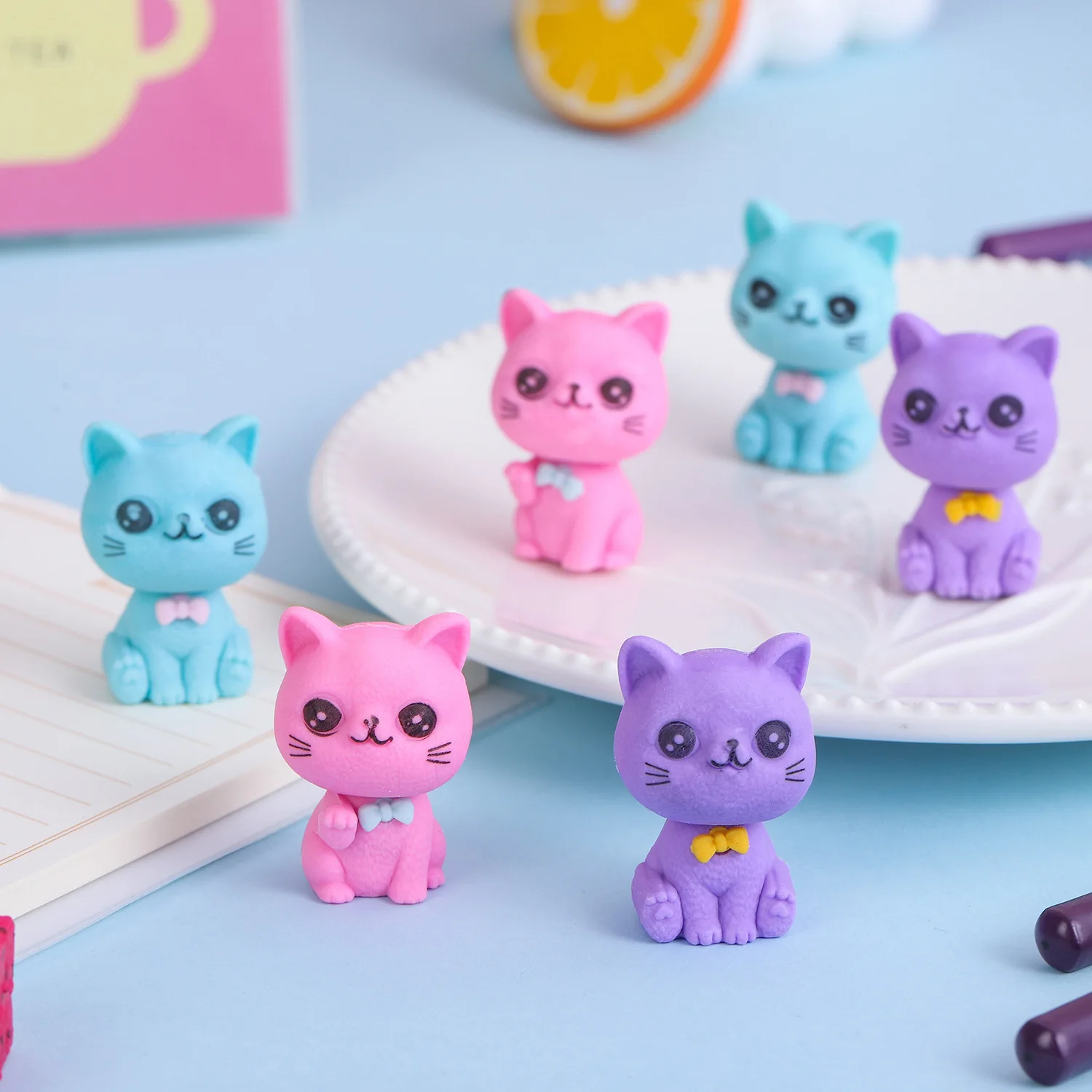 3 Piece Cartoon Cute Cat Rubber Eraser Novelty Stationery pencil eraser eraser pen retractable eraser kneadable eraser eraser refillable pen biscuit eraser plasticine eraser