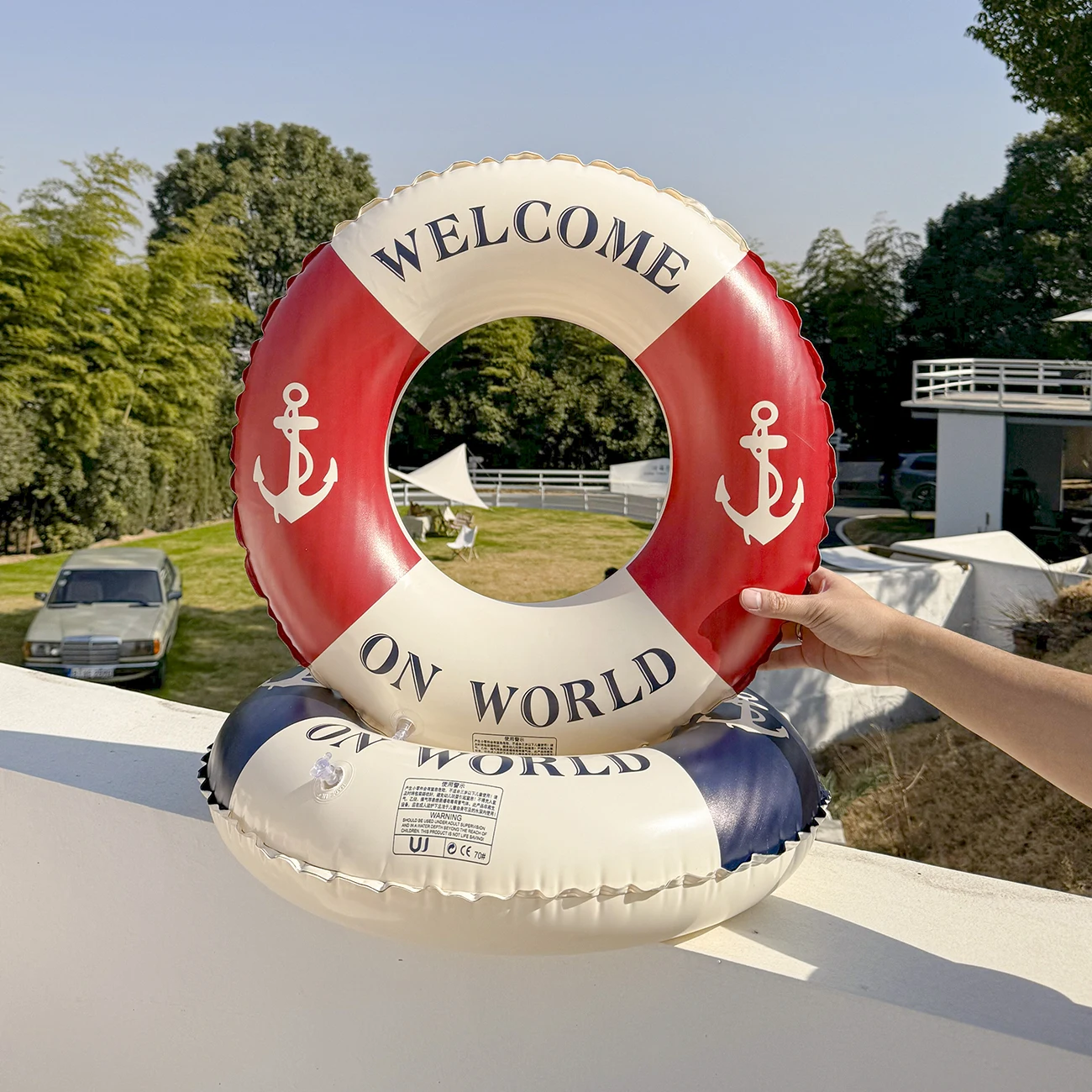 Retro Boat Anchor Women's Swimming Ring, Swimming Pool Floating Row Adult Handrail Lifebuoy, Leisure Beach Swimming Inflatable F 3