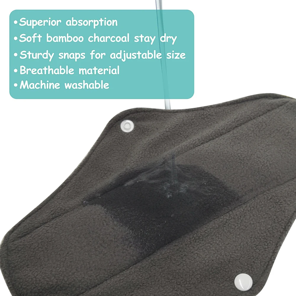Bamboo Charcoal Washable Menstrual Pads Women Cloth Pads for Heavy Periods Reusable Sanitary Napkin Set 5Pcs XL Sanitary Towels 5