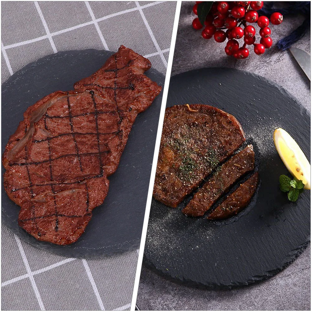 2Pcs Round Natural Plate For Smooth Surface Steak Pizza Sushi Tray Dinner Board Charcuterie Serving Trays Cutlery