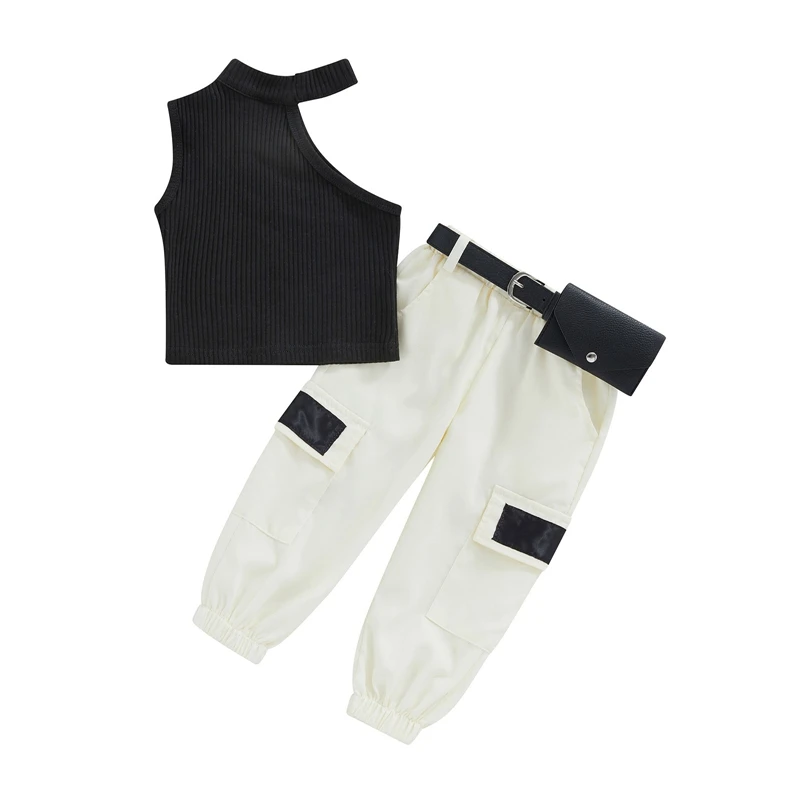 

Baby Girl Clothes Kids Cargo Pants Set Sleeveless Vest Tops and Belted Trousers with Fanny Pack Casual Summer Outfits