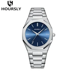 Men's Luxury Gold Quartz Wristwatch with Stainless Steel Band (Silver blue)
