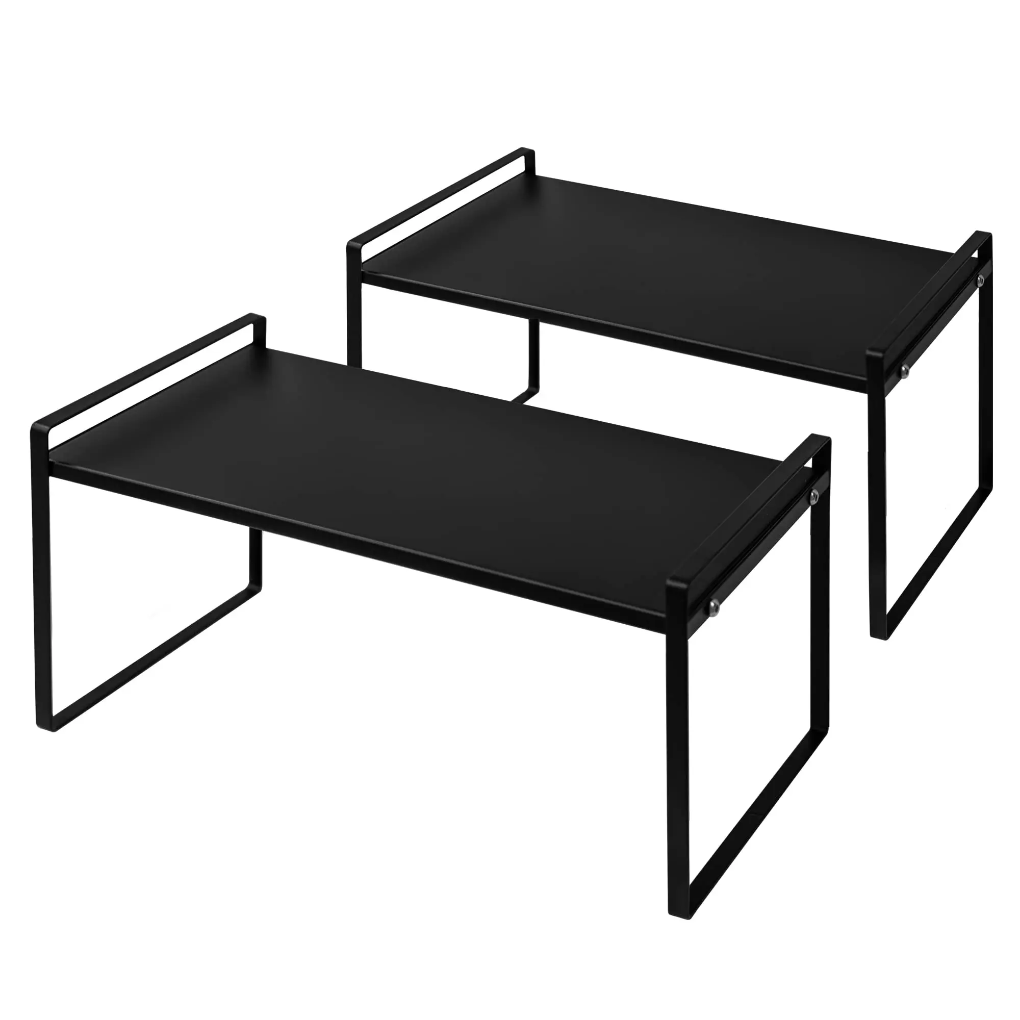 

2-Pack Cabinet Shelves - Stackable Organizer Rack Riser for Kitchen Storage, Space Saver Metal, Black, L16.1''W8.3''H9.5''