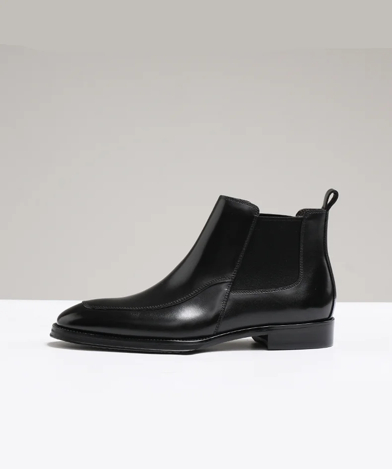 Britische Chelsea-Stiefel für Herbst und Winter, kurze Stiefel mit quadratischer Spitze, Oberschicht aus Rindsleder, formelle High-Top-Lederstiefel für Herren – Detail 13
