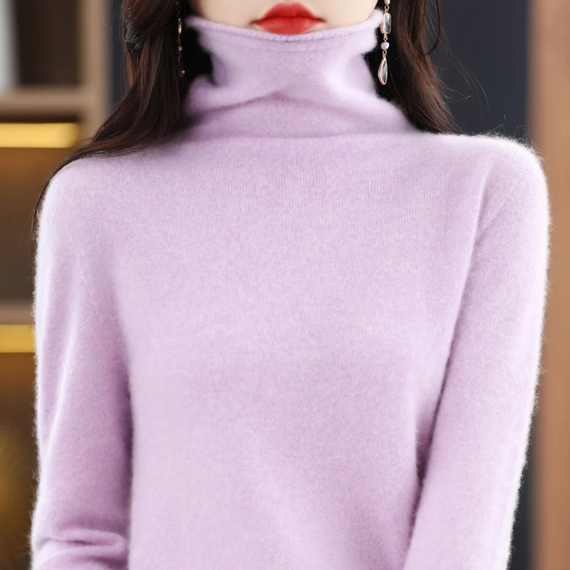 Women's new autumn/winter 100% sweater high-end first-line ready-to-wear knitted pullover loose turtleneck cashmere sweater 2