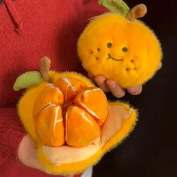 12cm Lifelike Peelable Orange Segments Fruit Plush Toy Stuffed Soft Simulation Food Keychain Backpack Pendant Cartoon Toy Gift