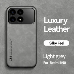 Luxury Leather Smartphone Case with Metal Plate Car Mount Feature for Poco F8 Ultra (Light Gery)