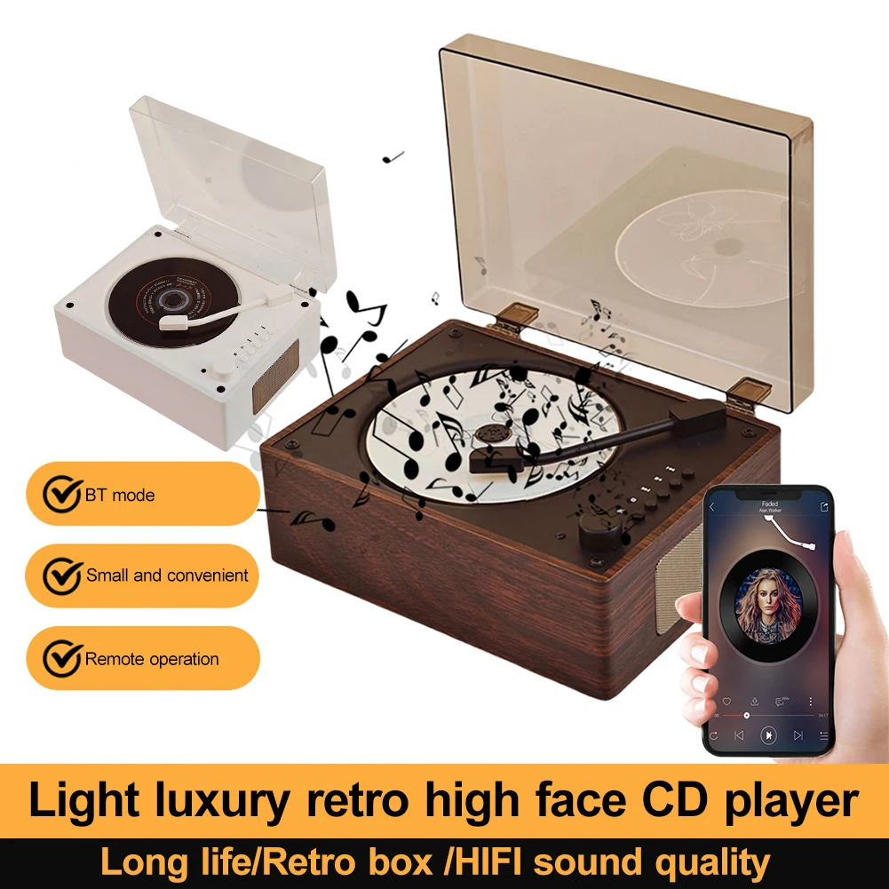 Portable CD Player Vintage Leather Two-way Bluetooth 5.0 Built-in Speaker Rechargeable Support BT USB 3.5mm AUX