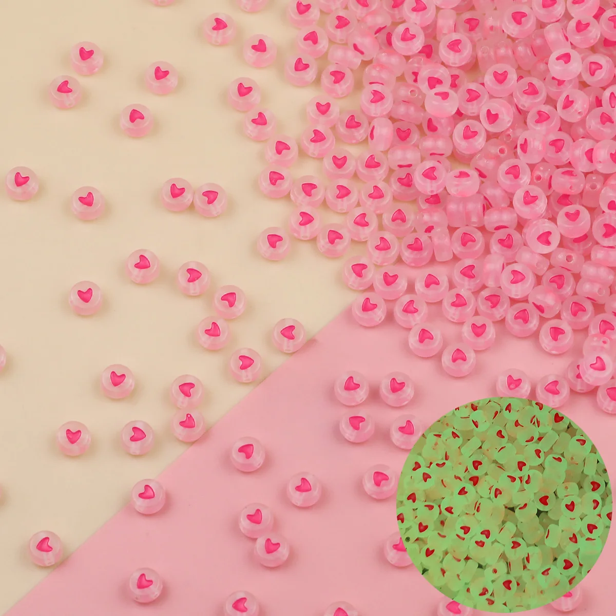 

Прозрачные розовые светящиеся персиковые сердца, 4 х7 мм, круглые акриловые бусины, розовые разделительные бусины, «сделай сам», ювелирные изделия для браслетов, ожерелий, аксессуары