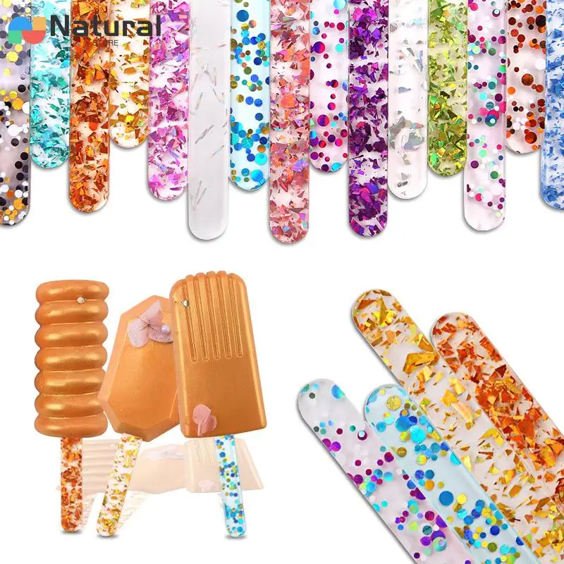 10pcs Food Grade Acrylic Ice Cream Sequin Sticks New Summer Homemade Popsicle Accessories Reusable Creative Kitchen Model Stick
