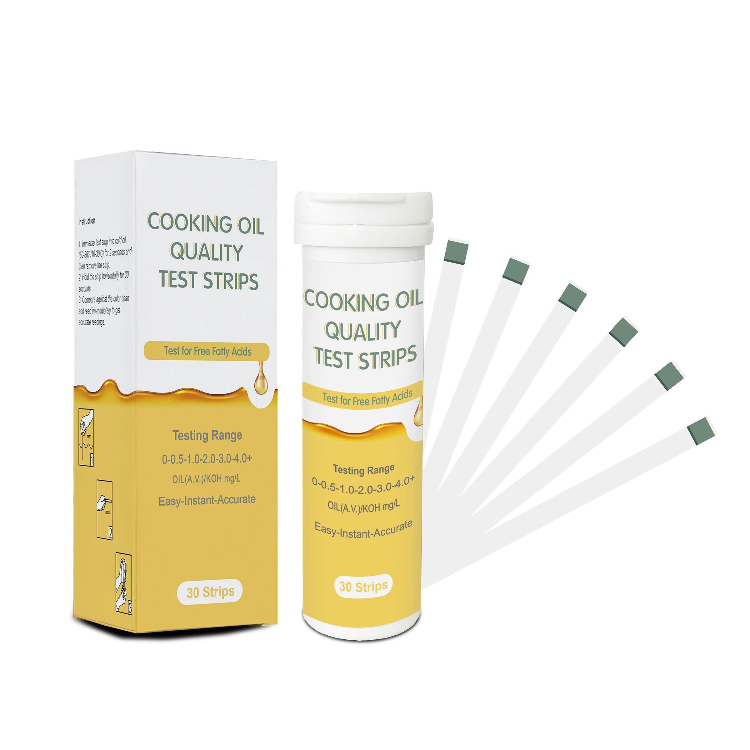 Rapid test kit cooking oil quality test strips testing for free fatty acids with 30 strips/barrel for cooking oil test strips