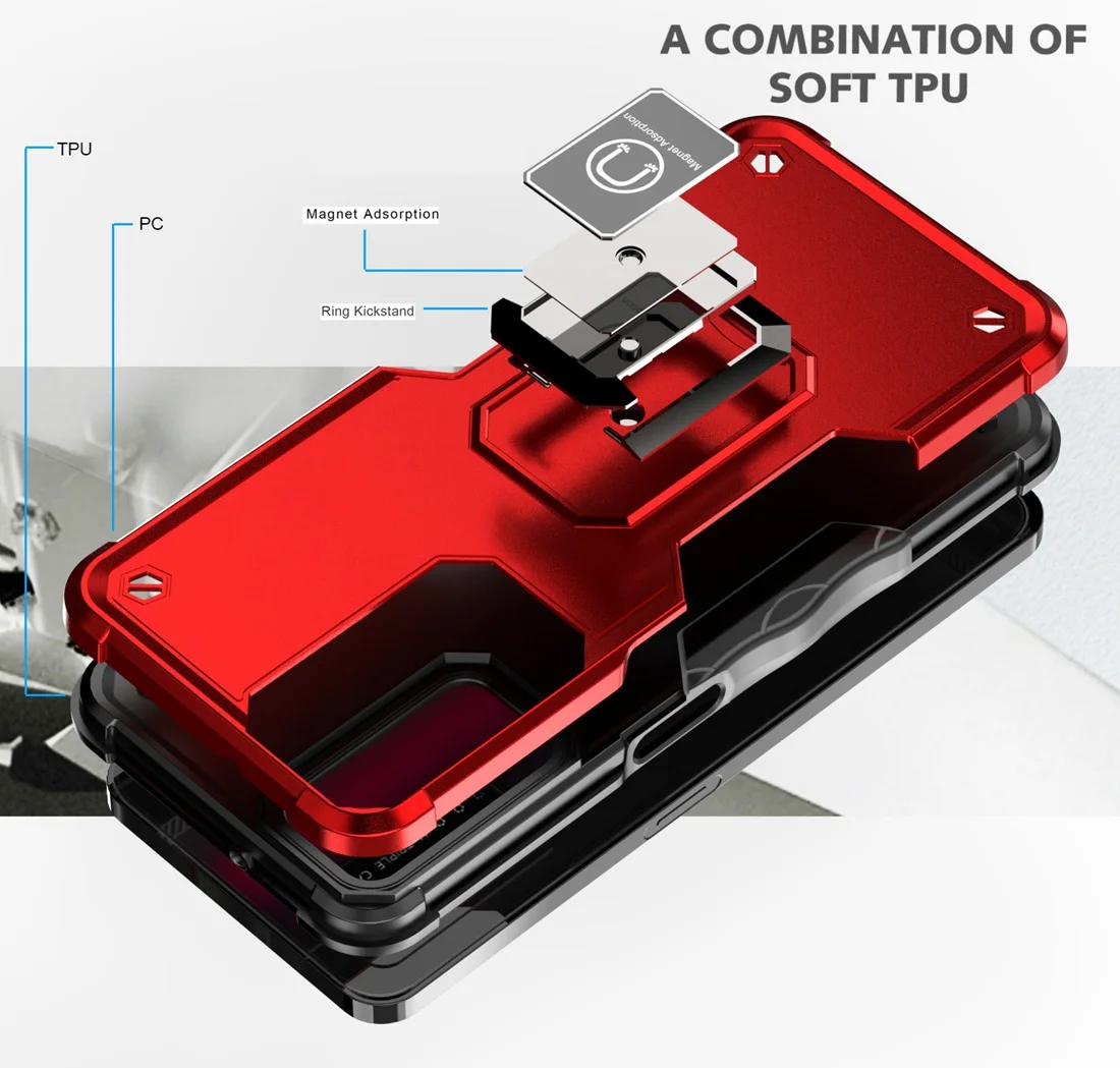 Phone case Magnetic case Phone protector cover Revvl V+ 5G Phone Cover Metal Ring Magnetic Kickstand Shockproof Case for T-Mobile Revvl V+ 5G