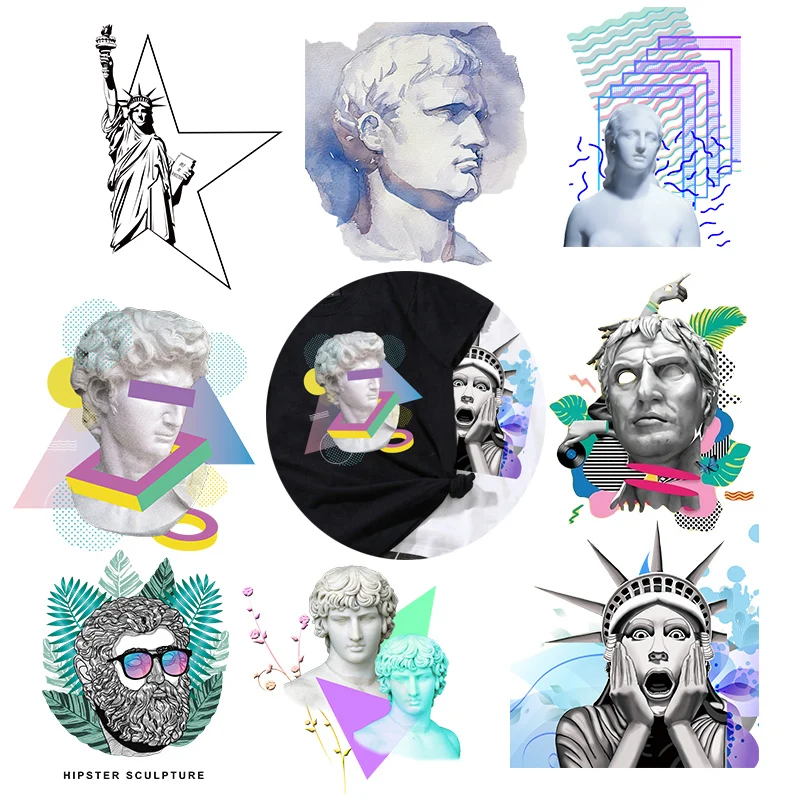 

David Statue Of Liberty Iron On Patches For Clothes Jackets Appliques Cute Parches Thermo Sticker On T Shirt Vinyl Heat Transfer