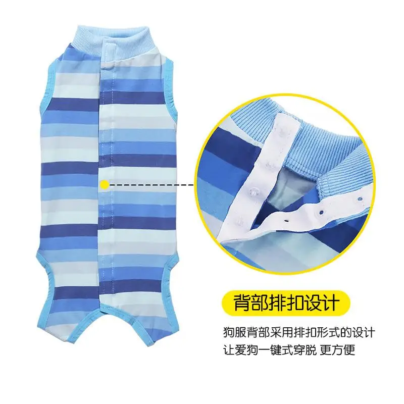[ s ] Pet Dog Striped Abdominal Wounds Clothes With Button Anti-licking Snugly Bodysuit After Surgery Pet Supplies
