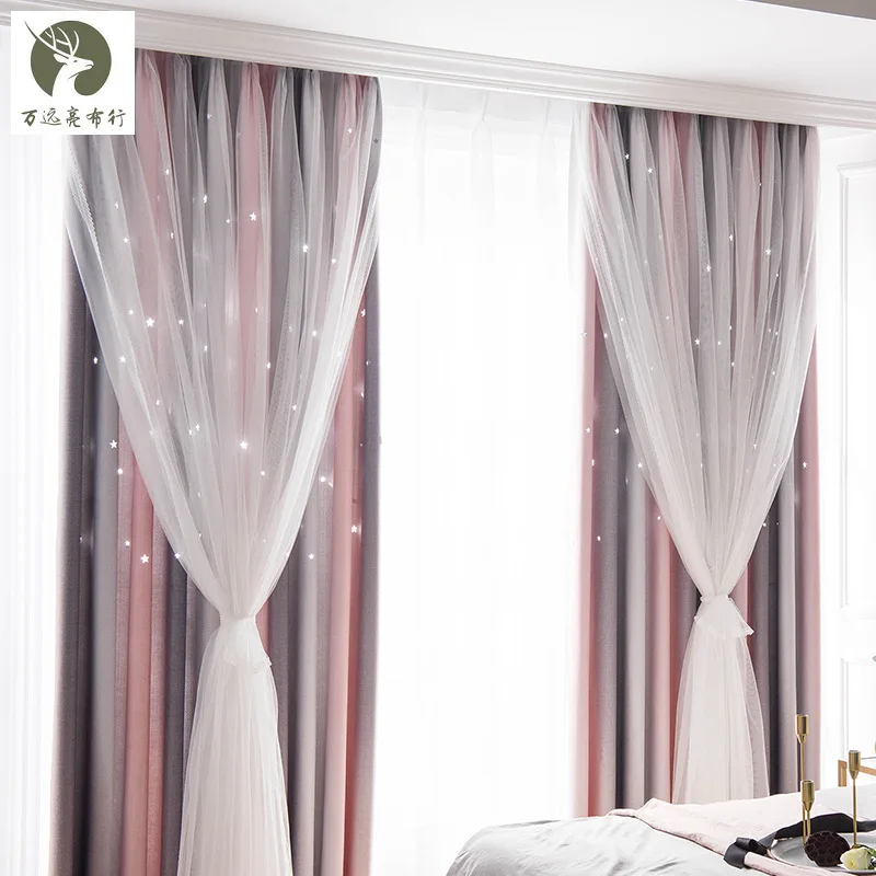 

Эркерное окно в скандинавском стиле Starry, простые и современные двухслойные ажурные шторы для гостиной, столовой, спальни 1