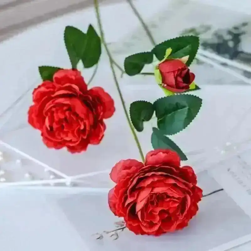 Simulation Of 3 Peony Silk Flowers Home Decoration Rose Bouquet High-end Wedding Decoration Simulation Flower Photography Props