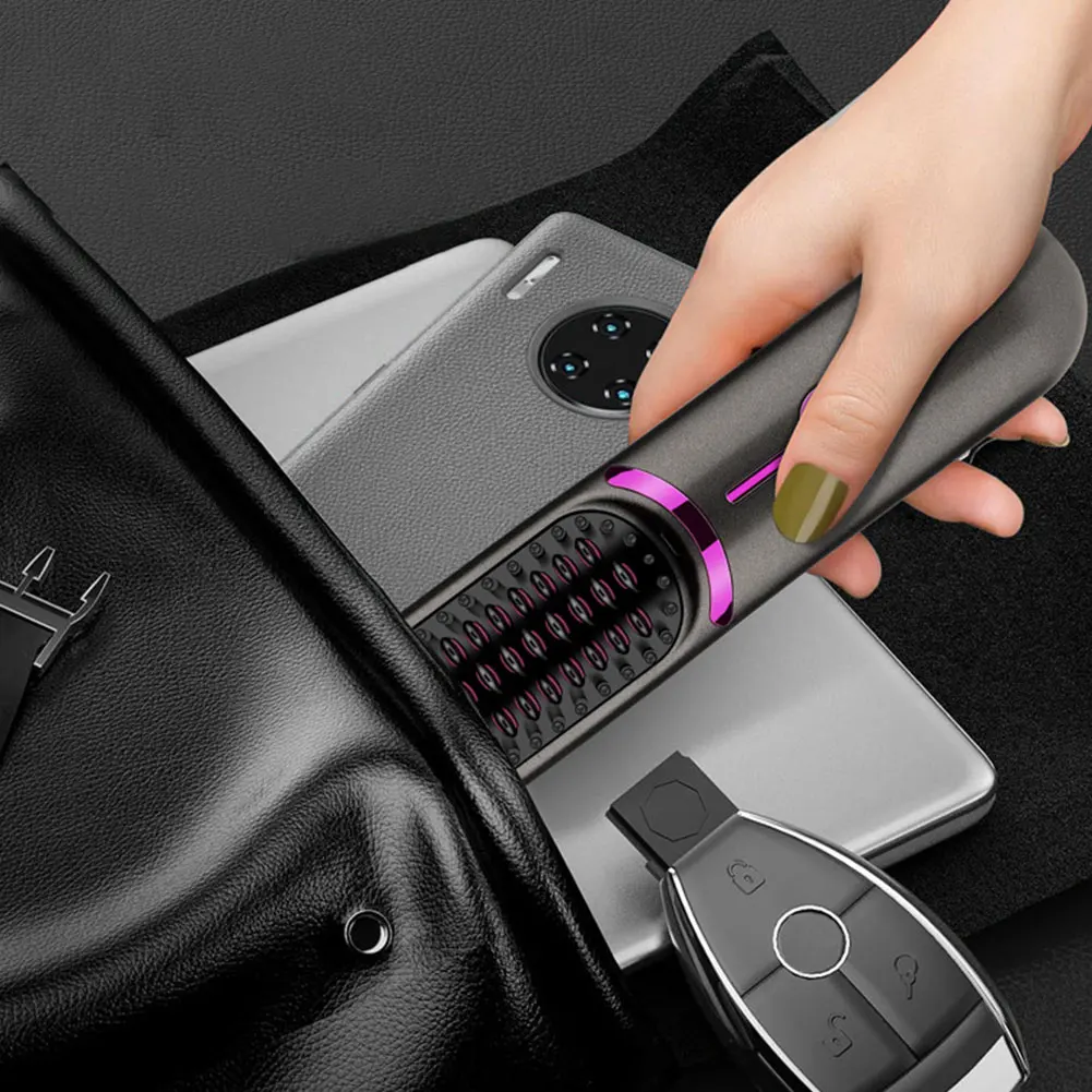 Electric Hot Comb 5200mAh Wireless Straight Hair Comb 3 Temp Setting Hair Straightening Brush Anti-Scalding for Hairstyler Salon