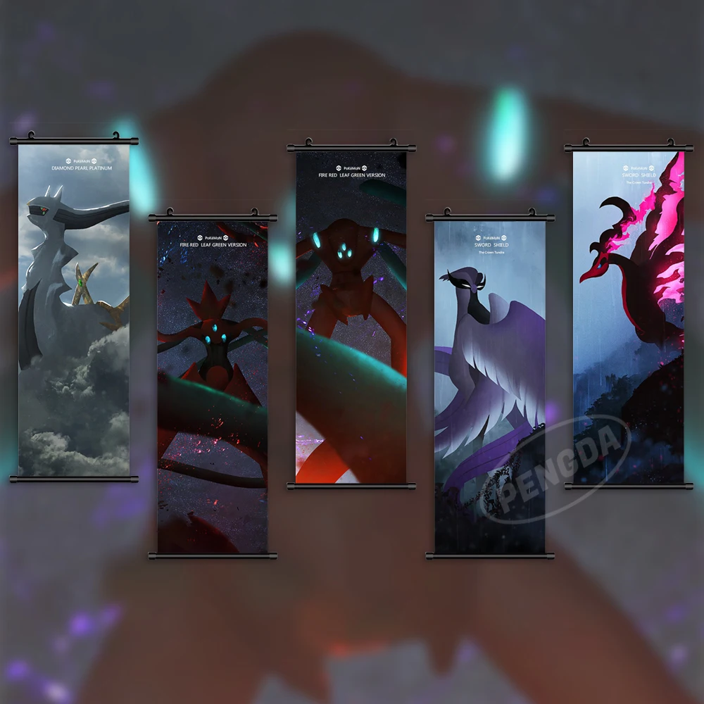 Wall Art Pokemon Scroll Hanging Painting Anime Canvas Poster Picture Diamond Pearl Platinum Prints Japanese Home Decor Kids Room