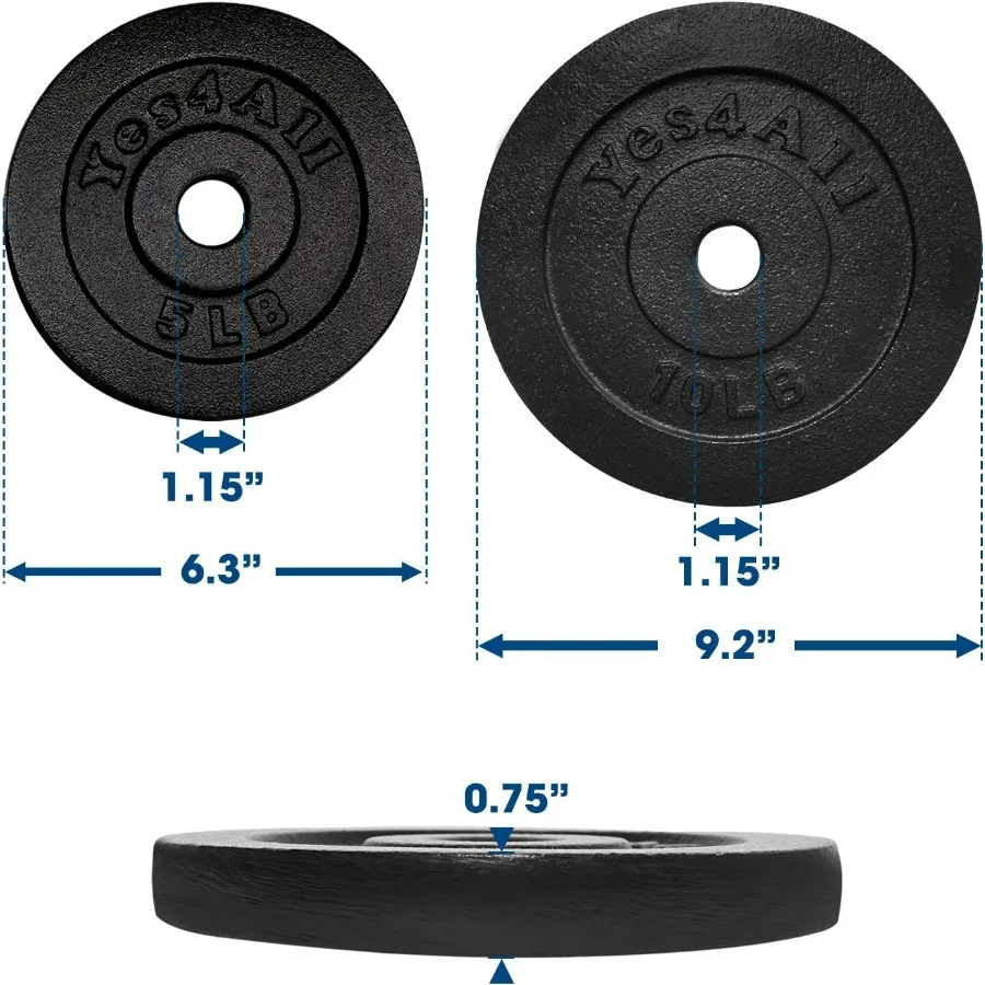 2x5lb + 2x10lb (Set of 4) 1.15 Inch Cast Iron Weight Plate - Ideal for Dumbbell Handle, Strength Training & Weightlifting (Set)