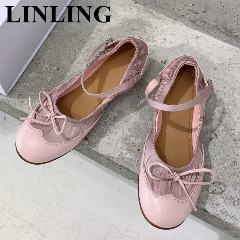 

Fashion Pink Slik Ballet Shoes Girls Round Toe Flats Dance Shoes Elastic Band Mary janes 2023 Designer Female Casual Shoes Woman