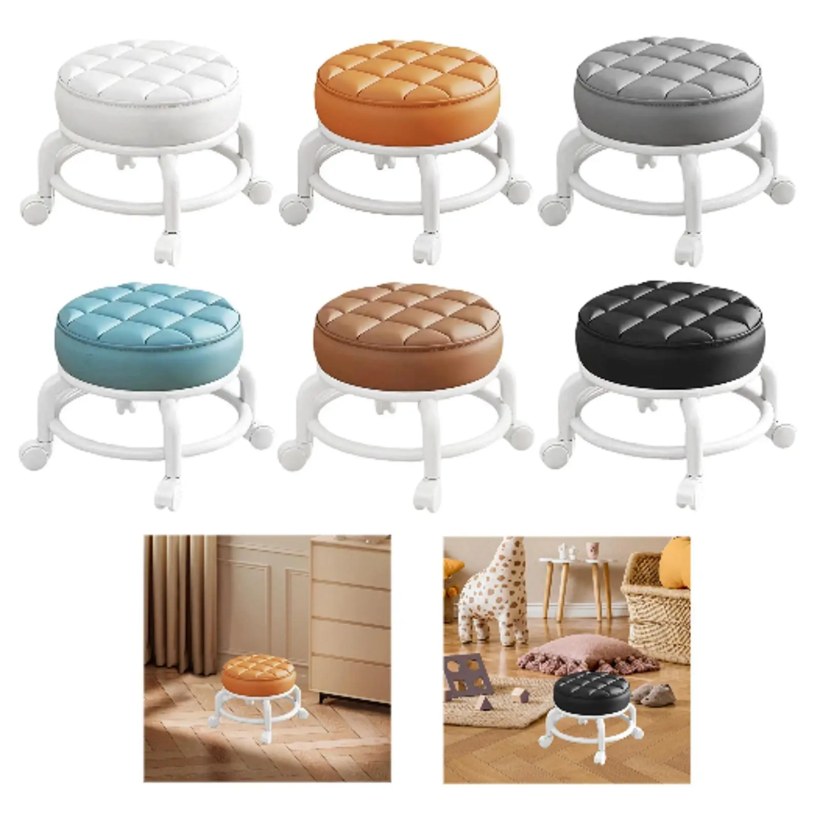 360° Rotating Low Roller Seat Stool Kids Women Heavy Duty Pulley Wheels Stool for Living Room Barber Shop Garage Home Salons
