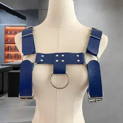 Men Back Strap Faux Leather Punk Style Rivet Decor Wide Fetish Gay Clothing Rave Body Bondage Cage Harness Sex Chest Strap
