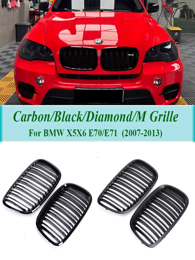 

Front Kidney Double Slat Gloss Black Grille Bumper Facelift Matte Black Refting Air Vent Cover For BMW X5 X6 E70 E71 2007-2013