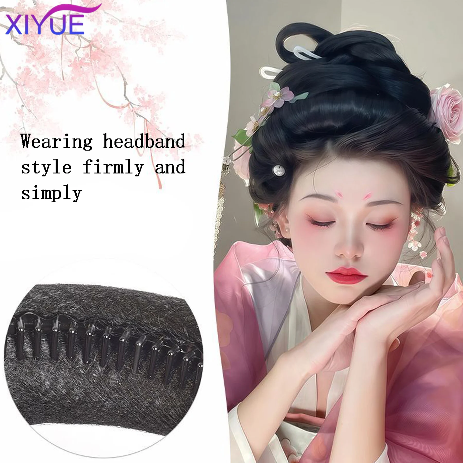 XIYUE Synthetic Ancient Costume Hanfu Wig Soft Pad Hair Bag Strap Type Bendable Round Ox Horn Stick Ancient Style Pad Hair