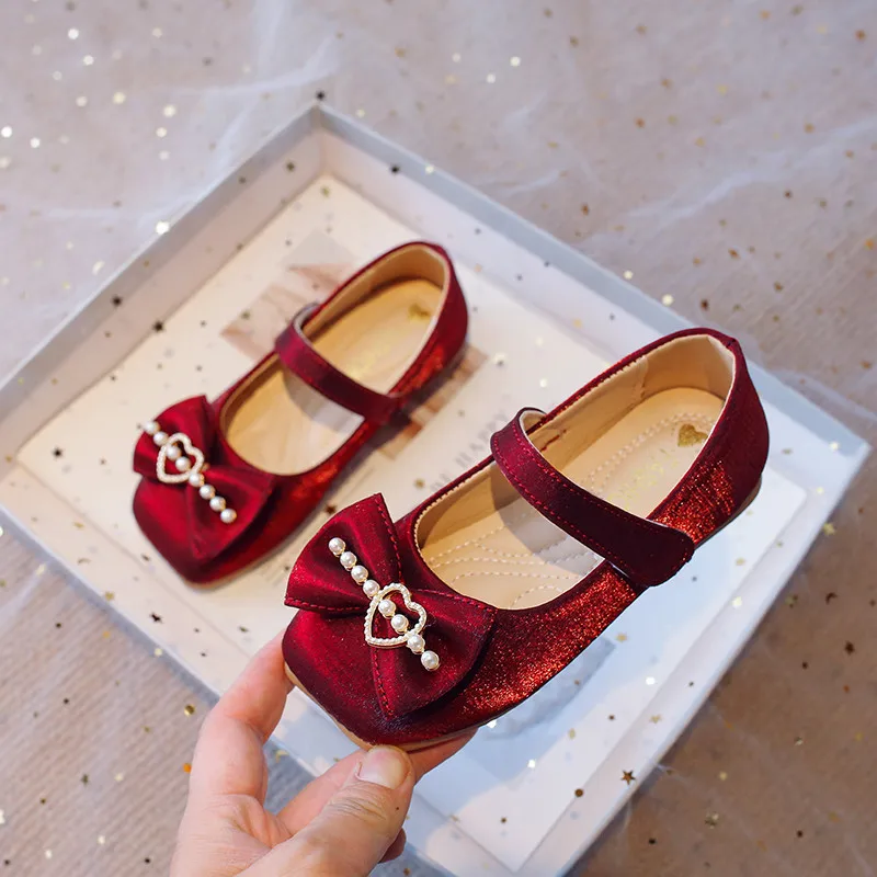 Girls Rhinestone Princess Shoes with Bow-knot Little Kids Mary Janes Shoes for Party Wedding Fashion Children Performance Shoes