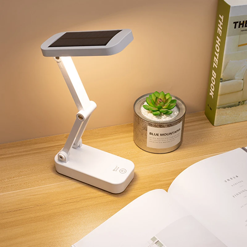 Solar Powered Foldable Desk Lamps Also USB Charging Rechargeable Eye Protection Reading Lights Bedside Dimmable Night Lighting 2
