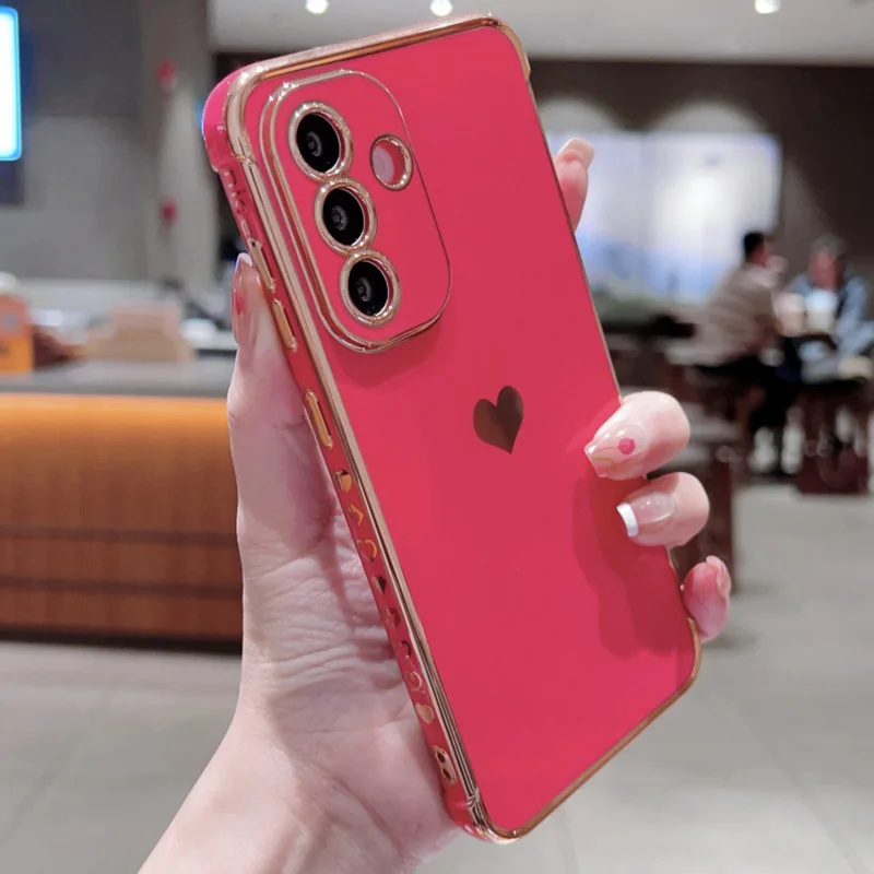 Electroplated Love Heart Shockproof Phone Case with Lens Protection
