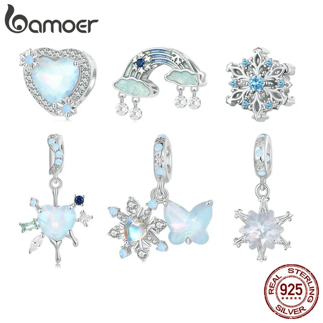 겨울의 마법을 담은 Bamoer 925 스털링 실버 스노우 나비 하트 참