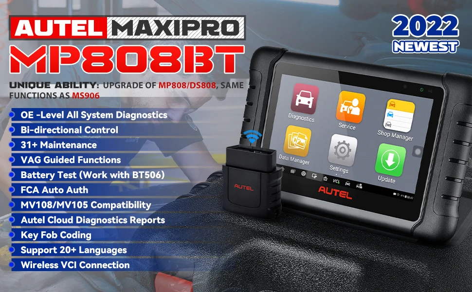 portable car battery charger Autel MaxiPRO MP808BT Automotive Diagnostic Scan Tool OBD2 Scanner,ECU Coding,30+Services All Systems Diagnostics PK MP808 MS906 auto battery charger